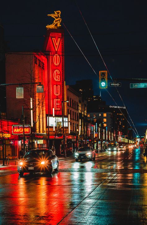 Couldn't be a showcase of Vancouver without Granville Street. The only real nightlife strip in "no-fun city" is beautiful at night when all the concert venues light up. Follow me on Instagram for more photos like this: https://www.instagram.com/gavinkrohm/ Vancouver Nightlife, Vancouver Night, Venue Lighting, Concert Venues, Granville Street, Fun City, Concert Venue, The Concert, Street Photo