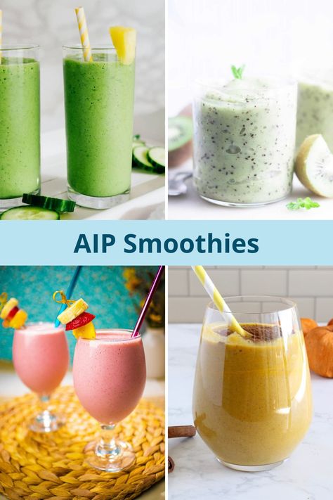 Here's a collection of 12 AIP Smoothies you can make in just a few minutes. They are packed with flavors and incredibly easy to make. Perfect for those who are looking for a quick and nutritious AIP breakfast option. Simple Aip Breakfast, Hashimotos Smoothie Recipes, Aip Smoothies Breakfast, Aip Protein Shake, Aip Mexican Recipes, Aip Smoothie Recipes, Auto Immune Protocol Diet, Aip Recipes Breakfast, Easy Aip Recipes