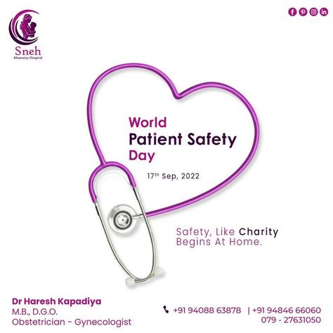 Wishing a very Happy World Patient Safety Day to all. We must work harder to put an end to the errors as well as negative practices that are harmful for patients. #SnehMaternityHospital #gynecologist #obstetrician #worldpatientsafetyday2022 #worldpatientsafetyday #patientsafety #patientcare #patient #safety #hospital #patientadvocacy #patientsfirst #patientcenteredcare #patientsatisfaction #healthcare #who #nursing #patientexperience #health Safety Poster Ideas, World Patient Safety Day, Safety Poster, Maternity Hospital, Safety Posters, Patient Safety, Work Harder, Patient Experience, Poster Ideas