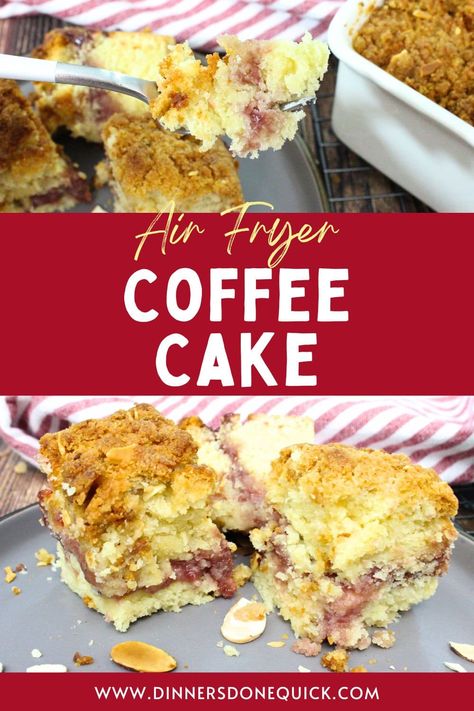 🍰 Craving a delicious homemade treat? Discover my moist and flavorful Air Fryer Coffee Cake recipe. From sleepy mornings to brunch gatherings, this easy guide will elevate your baking game. Get ready to transform your breakfasts! 🌟👩‍🍳 Try it now! | Coffee Cake, Coffee Cake Recipe, Air Fryer Coffee Cake, Homemade Coffee Cake, Raspberry Almond Coffee Cake, How to Make Coffee Cake, Air Fryer Baking, Brunch Ideas, Baking Recipes, Dessert Ideas, Easy Dessert Recipes Air Fryer Coffee Cake Recipes, Air Fryer Coffee Cake, Cake Air Fryer, Bisquick Coffee Cake Recipe, Dessert Ideas Easy, Air Fryer Cake, Air Fryer Cake Recipes, Homemade Coffee Cake, Air Fryer Baking