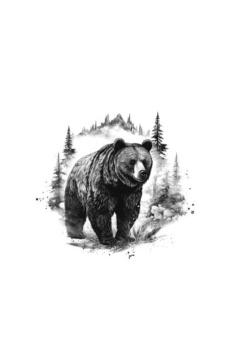 Bear Tattoos For Men Leg, Standing Bear Tattoo, Bear Silhouette Tattoo, Black Bear Drawing, Hunting Drawings, Black Bear Tattoo, Grizzly Bear Tattoos, Bison Tattoo, Lion Forearm Tattoos