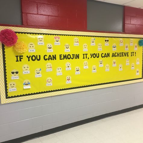 Emoji Bulletin Board August Bulletin Board Ideas, Emoji Bulletin Board, August Bulletin Board, Emoji Classroom Decor, Emoji Classroom Theme, Lego Classroom, Emoji Decorations, Door Bulletin Boards, Twins Mommy