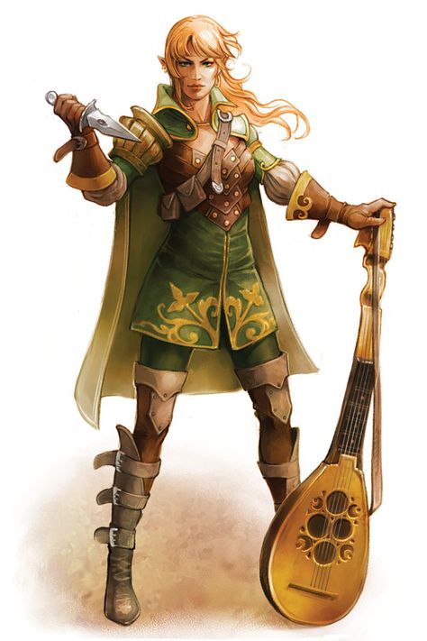 Half Elf Bard, Dnd Bard, Dnd Elves, Character Design Cartoon, Female Elf, Elf Shirt, Heroic Fantasy, Wood Elf, Pathfinder Rpg