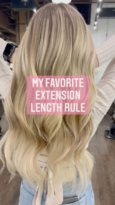 kaylathompsonstylist on Instagram: The #1 rule to determine if the desired length will be too much length…. Take your client’s natural length in inches and multiply it by 2.… 16inch Hair Extensions, Hair Extensions Length Chart, Hair Extension Length Chart, Hair Styles For Hair Extensions, 22 Inch Hair Extensions Before And After, Extension Length Chart, 20 Inch Hair Extensions Before And After, 16 Inch Hair Extensions Before And After, Weft Placement