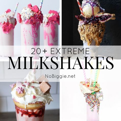 20 + Extreme Milkshakes | NoBiggie.net Extreme Milkshakes, Monster Shakes, Monster Milkshakes, Fancy Deserts, Crazy Shakes, Milkshake Recipe Easy, Frozen Drink Recipes, Boozy Milkshake, Summer Sweets