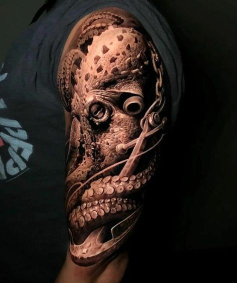 105 Super Realistic Tattoos That Are Purely Amazing Bad Apple Tattoo, Cathedral Tattoo, Collage Tattoo, Nautical Tattoo Sleeve, Kraken Tattoo, Octopus Tattoo Design, Octopus Tattoos, Nautical Tattoo, Tattoo Convention