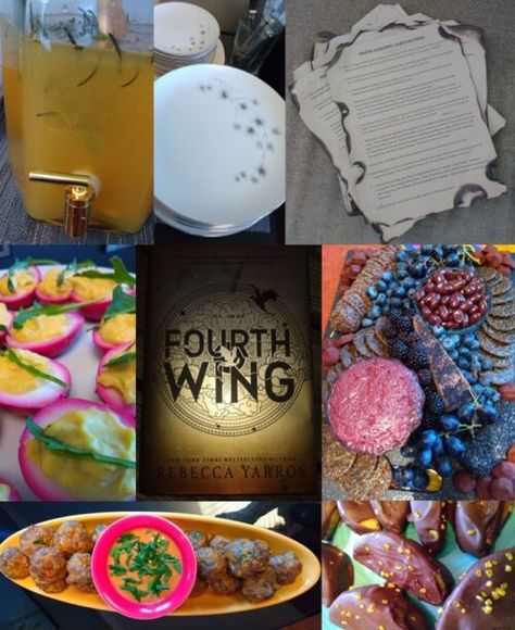 Fourth Wing Book Club Food Ideas, Fourth Wing Book Club Party, Fourth Wing Book Club Food, Fourth Wing Party Ideas, Fourth Wing Book Club, Fourth Wing Party, Book Club Ideas Hosting, Onyx Storm, Wing Party