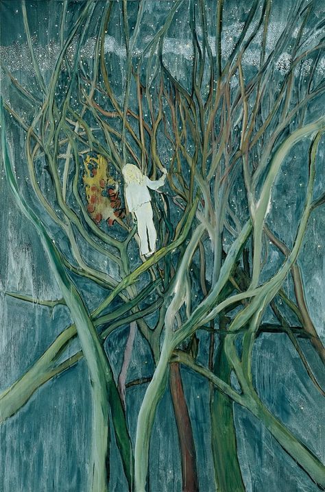 Peter Doig, Girl in White with Trees, 2001-2002 | Victoria Miro Peter Doig, White Trees, White Tree, Art Collector, Natural World, Original Oil Painting, Contemporary Artists, Art For Sale, Painting & Drawing