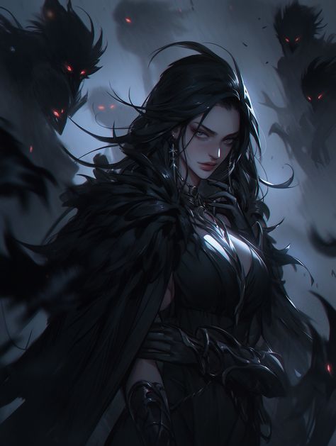 Dragon Woman Art, Fantasy Necromancer, Shadow Character, Shadow Queen, Demon Woman, Digital Art Anime, Get High, Dnd Characters, Character Portraits