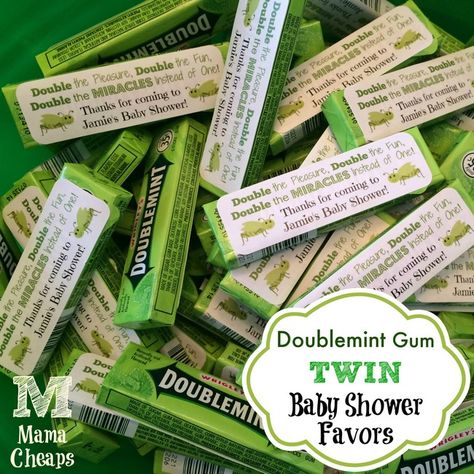 Doublemint Gum TWIN Baby Shower Favors + FREE Printable Doublemint Gum, Twin Baby Shower Theme, Twin Boys Baby Shower, Twin Shower, Twins Baby Shower, Shower Bebe, Baby Shower Planning, Baby Shower Fun, Baby Reveal