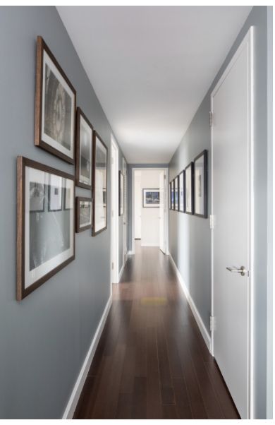 Entrance Corridor Ideas, Grey Corridor Ideas, Long Corridors Design Ideas, Long Narrow Corridor Ideas, Grey Woodwork Hallway, Corridor Design Home Narrow Hallways, Gray Hallway Ideas, Long Dark Hallway, Grey Hallway Ideas