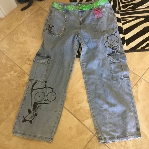 Hot Topic Cotton Invader Zim Sold Out Jeans Size 16 Brand New Wide Leg Waist Apprx 40 Fits True Sold Out Hot Topic Jackets, Hot Topic Pants, Invader Zim Outfit, Invader Zim Merch, Swaggy Pants, Invader Zim Cosplay, Vanessa Core, Scene Pants, Scene Clothes