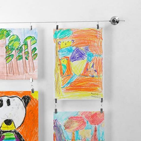 Art Hanging System, Kids Art Display, Art Hanger, Displaying Kids Artwork, Systems Art, Art Display Kids, Childrens Artwork, Art Wire, Hanger Clips