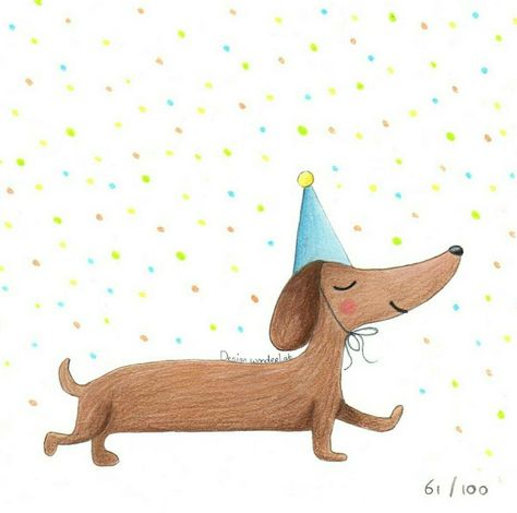 Happy Birthday Dachshund, Arte Dachshund, Dachshund Cartoon, Dachshund Birthday, Dachshund Illustration, Puppy Portraits, Birthday Dog, Dachshund Shirt, Dachshund Art