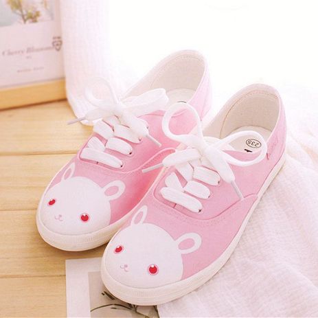 Korean cute bunny canvas shoes Sepatu Platform, Bunny Canvas, Pink Korean, Kawaii Harajuku Fashion, Bunny Shoes, Korean Shoes, Pig Design, Kawaii Shoes, Kawaii Harajuku