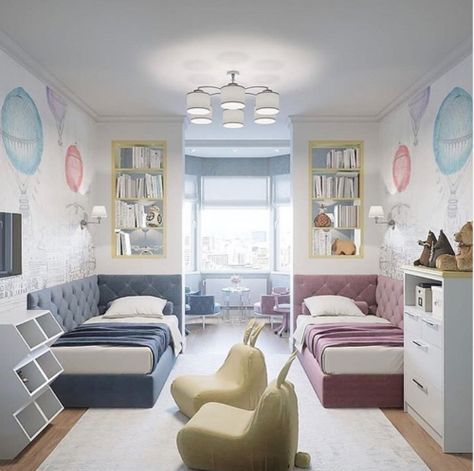 Twin Boys Bedroom, Twin Girl Bedrooms, Boy And Girl Shared Bedroom, Kids Rooms Shared, Kids Bedroom Boys, House Beds For Kids, Children's Bedroom Ideas, Shared Girls Bedroom, Small Apartment Interior