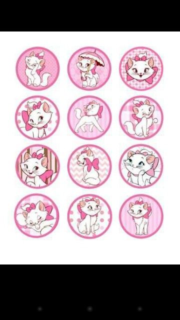 Marie Marie Kitty, Aristocats Party, Disney Aristocats, Cat Themed Birthday Party, Aristocats Marie, Marie Cat, Bottle Cap Art, Marie Aristocats, Cat Birthday Party