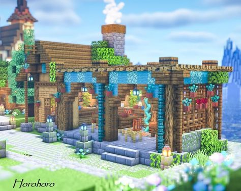 Colorful Minecraft Builds, Ideas De Casa, Minecraft Market, Minecraft Shops, Minecraft Structures, Bangunan Minecraft, Minecraft Farm, Minecraft Cottage, Minecraft Medieval