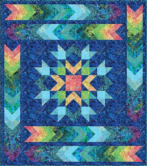 Color and Value Create Movement in This Quilt - Quilting Digest Ocean Quilt, Quilting Digest, Ocean Tides, Free Pattern Download, Medallion Quilt, Batik Quilts, Robert Kaufman Fabrics, Star Quilts, Free Quilting