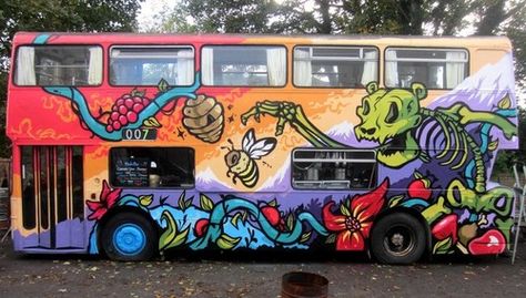 This slice of awesome was brought to you by Dan Leo... Bus Graffiti, School Bus Art, Street Art Love, Bus Art, Taco Truck, Art Exhibits, Amazing Street Art, Graffiti Murals, Image Archive