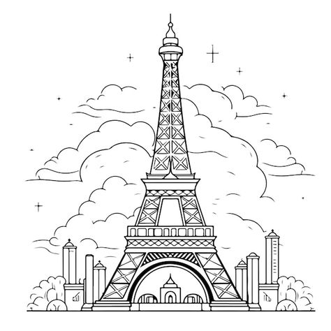 French Related Drawings, Paris Outline Drawing, Paris Buildings Illustration, Eiffel Tower Illustration Simple, Eiffel Tower Line Drawing, Paris Coloring Pages Free Printable, Paris Skyline Illustration, France Drawing Sketches, Paris Line Drawing