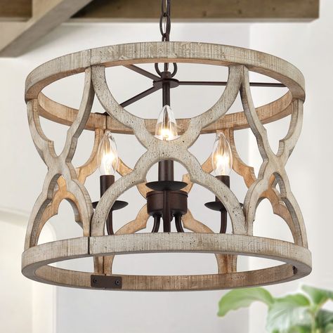 Candlestick Chandelier, Cage Chandelier, Cage Pendant Light, Wooden Chandelier, Small Chandelier, Wood Chandelier, Farmhouse Chandelier, 3 Light Chandelier, Drum Chandelier