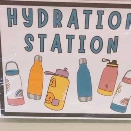 Hydration Station Ideas Classroom, Hydration Station Classroom, Classroom Water Bottle Storage, Hydration Station Ideas, Hydration Station Sign, Water Bottle Storage, Hydration Station, Teacher Tips, Baked Goodies