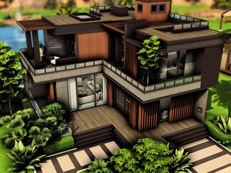 The Sims Resource - Modern Family House (NO CC) Sims Newcrest, Sims 4 Modern Mansion, Sims 4 Family House, Sims 4 Modern House, Birthday Recipes, The Sims 4 Lots, Modern Family House, Sims 4 Family, Barbecue Area