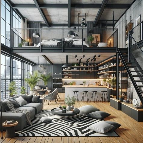 Loft Apartment Floor Plan, Loft Type House, Small Loft Apartments, Loft Homes, Loft Style Apartment, Loft Apartments, Loft House Design, Style Apartment, Apartment Loft