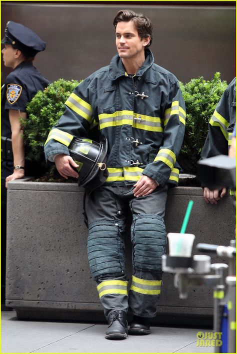 Matt Bomer: Fire Fighter on 'White Collar' Set! Rodney King, Matt Bomer White Collar, The Normal Heart, John Barrowman, Set Photo, Grant Gustin, Stephen Amell, Fire Fighter, Matt Bomer