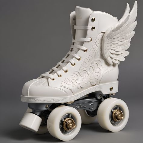 Winged Rollerskates White Roller Skates, Bounding Outfits, Dark Spirit, Drawing Stuff, Roller Skate, Roller Skates, Illustration Inspiration, Rainbow Unicorn, Look Cool