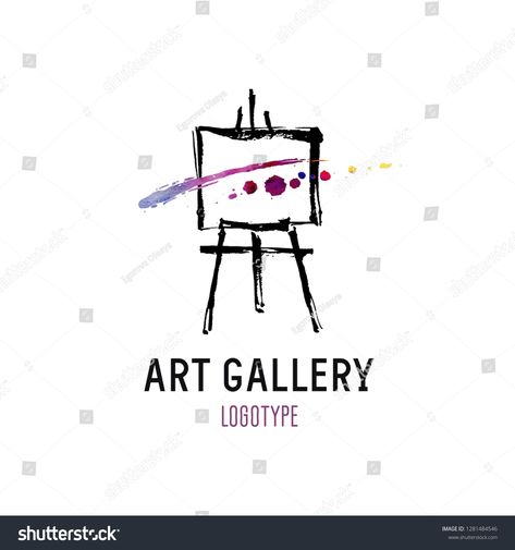 Logo for art gallery. Illustration of an easel with abstract picture. #Ad , #ad, #gallery#art#Logo#Illustration Art Logo Ideas Creative, Logo For Painting Artist, Logo For Art Page, Artist Logo Design Creative, Painting Logo Ideas, Art Shop Logo, Logo For Artist, Art Gallery Logo Design, Art Gallery Illustration