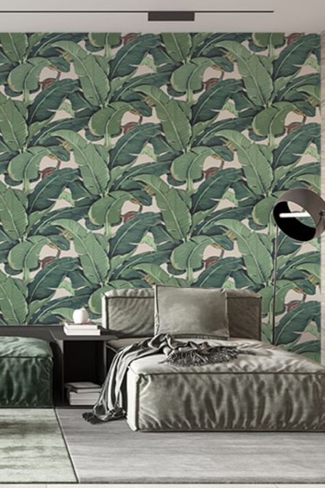 Banana Leaf Wallpaper Wallpaper Tropical, Banana Leaf Wallpaper, Stick Design, Relaxing Atmosphere, Calming Atmosphere, Tropical Design, The Wallpaper, Leaf Wallpaper, Banana Leaf