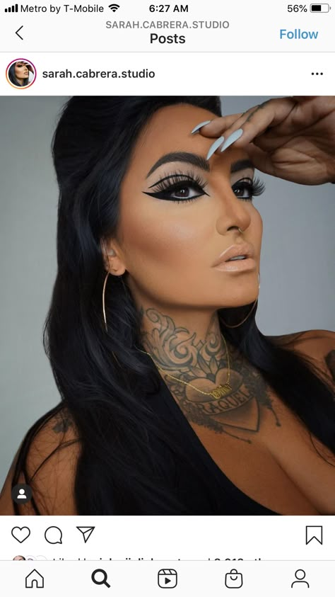 Biker Makeup Ideas, Sarah Cabrera, Drama Face Tattoo, Biker Makeup, Biker Girl Makeup, Gangster Makeup, Biker Chick Makeup, Gothic Glam Eye Makeup, Gothic Smokey Eye Makeup