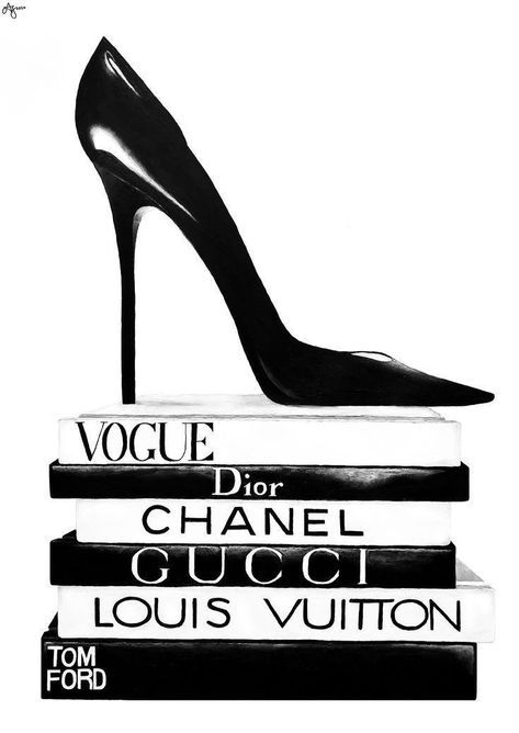 Ysl Poster Design, Vogue Paintings, Black And White Posters Printable, Posters Vogue, Vogue Painting, Prada Poster, Mode Logos, Foto Muro Collage, Chanel Art Print