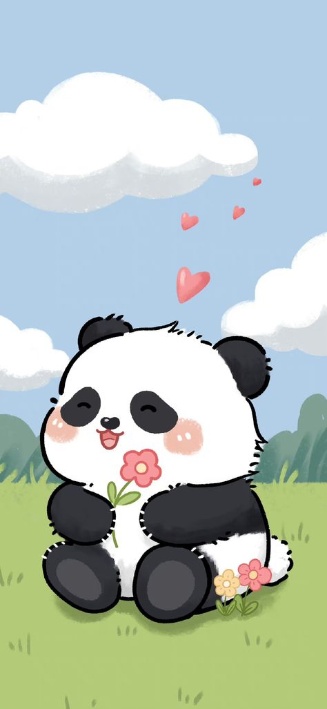 Panda Wallpaper Iphone, Chibi Panda, Panda Background, Cute Panda Drawing, Cute Panda Cartoon, Panda Drawing, Cute Bunny Cartoon, Kawaii Panda, Flowery Wallpaper