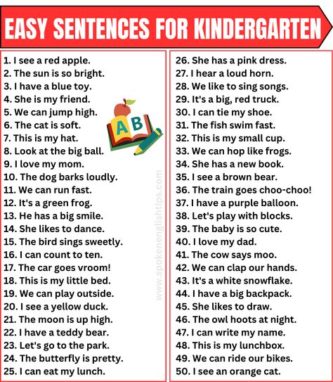 Easy Sentences For Kindergarten, Sentences For Kindergarten, December Kindergarten, Kids Worksheets, Basic Grammar, Kids Worksheets Preschool, Worksheets Preschool, Math Workbook, Kindergarten Lesson Plans