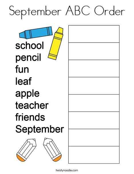 September ABC Order Coloring Page - Twisty Noodle Worksheets Grade 2, Abc Order Activities, Alphabetical Order Worksheets, Twisty Noodle, Life Skills Classroom, Fall Coloring, English Worksheet, Beginning Of Year, English Grammar Worksheets