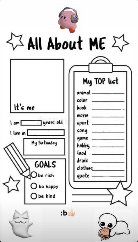 Fill The Jars Template, Character Sheet Writing, All About Me Printable, All About Me Worksheet, Rich Quotes, About Me Template, Character Sheet Template, Happy Jar, Bullet Journal Mood Tracker Ideas