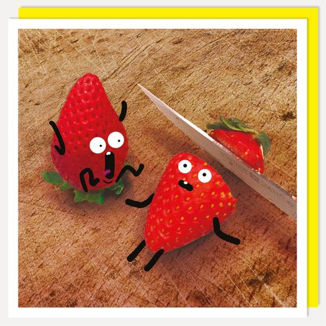 Funny Stickman, Strawberry Art, Funny Fruit, Artsy Photos, Red Art Print, Doodle On Photo, Creative Poster Design, Funny Doodles, Cute Fruit