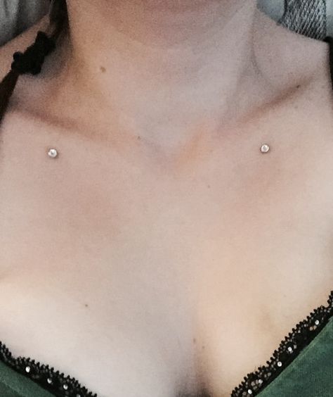 My dermal's I had done. Love them. Dermal Piercing Clavicle, Throat Dermal Piercing, Collarbone Dermal, Clavicle Piercing, Chest Dermal Piercing, Dermal Piercing Chest, Hip Dermal Piercing, Back Piercings, Dermal Piercing