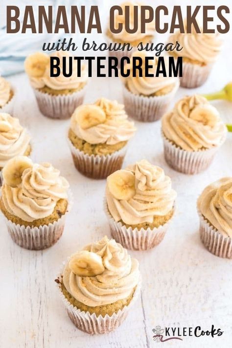 Banana Cupcakes With Cinnamon Buttercream, Brown Sugar Buttercream Frosting, Gooey Desserts, Brown Sugar Buttercream, Banana Pudding Cupcakes, Specialty Cupcakes, Banana Cupcakes, Buttercream Cupcakes, Made For Each Other