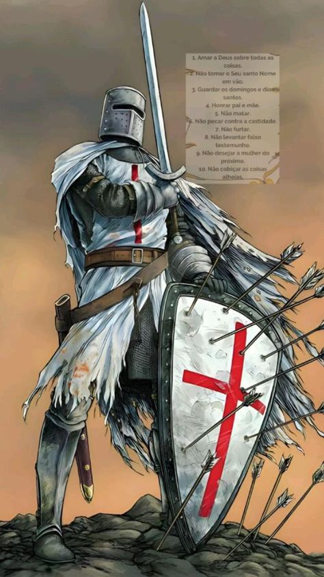 guerreiro de Deus escudo espada Templar Knight Tattoo, Knight Warrior, Chainmail Armor, Knight Tattoo, Knight Templar, Crusader Knight, Warrior Tattoos, Knight Art, Knight Armor