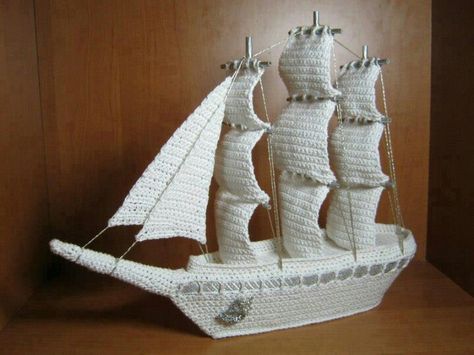 pirate ship #crochet Crochet Anchor, Crochet Boat, Yarn Creations, Crocheted Toys, Crochet Car, Crochet Goodies, Crochet Creations, Crochet Motifs, Crochet Art