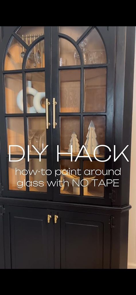 Check out this video How to paint around glass without taping off! from Sammie Glass Door Cabinet Makeover, Painting Wood Cabinets, Glass Kitchen Cabinets, Glass Cupboard, Glass Cabinet Door, Cabinet Glass Doors, Diy Furniture Flip, Redo Cabinets, Glass Dresser