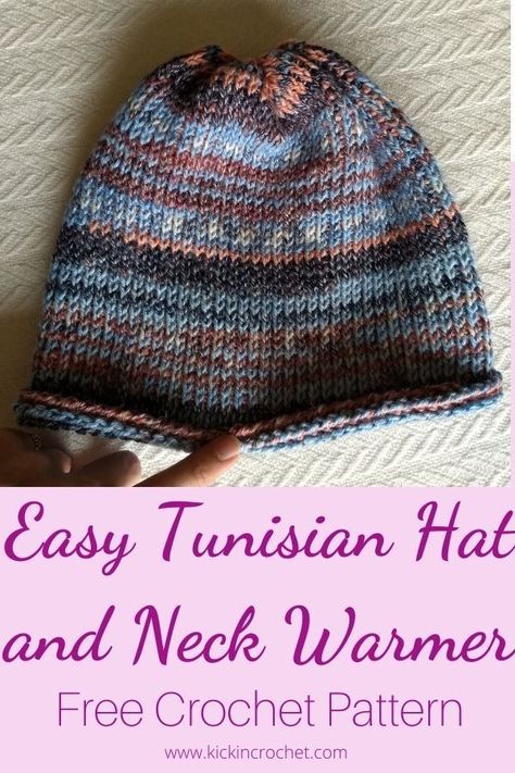 Cool Crochet Hats Free Pattern, Tunisian Crochet In The Round Projects, Crochet Hat That Looks Knitted, Tunisian Hat Pattern, Tunisian Crochet Hat Patterns Free, Tunisian Cowl Pattern Free, Tunisian In The Round, Tunisian Crochet Cowl Pattern Free, Tunisian Beanie Pattern Free