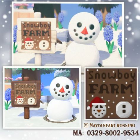 A Snowboy Farm sign I made for a request : ACQR Acnh Snowman, Acnh Holiday Codes, Acnh Christmas Code, Snowman Sign, Make A Snowman, Qr Codes Animal Crossing, Animal Crossing Villagers, Farm Signs, Chat With Friends