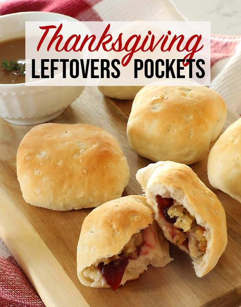 Thanksgiving leftovers pockets are a stuffed biscuit filled with turkey, stuffing and cranberry sauce served with leftover gravy. These Thanksgiving leftovers biscuit pockets are an easy and simple out of the box way to use your leftovers. Thanksgiving Leftover Biscuits, Biscuit Pockets, Turkey Pockets, Stuffing Leftovers, Thanksgiving Leftover Casserole, Leftover Gravy, Leftover Casserole, Frozen Biscuits, Leftover Thanksgiving