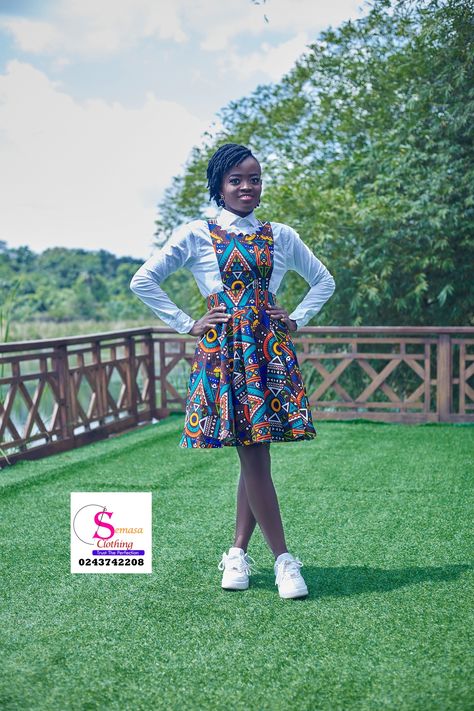 Ankara Pinafore by SEMASA CLOTHING 0243742208 Ankara Pinafore, African Inspired Fashion, African Style, Latest African Fashion Dresses, Pinafore Dress, Ankara Styles, Inspired Fashion, African Inspired, African Fashion Dresses