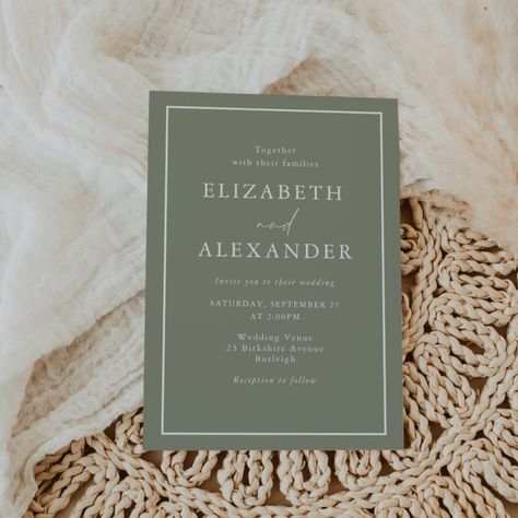 Minimalist Modern Wedding, Olive Green Weddings, Formal Wedding Invitations, White Wedding Invitations, Green Wedding Invitations, Sage Green Wedding, Elegant Photo, Dusty Blue Weddings, Minimalist Wedding Invitations